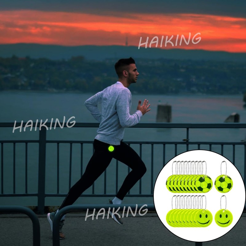 HAIKING Reflective Keychains, 20 PCS Night Light Soccer and Smile