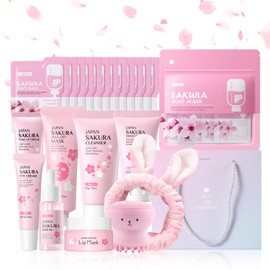 LAIKOU Sakura Skincare Set for Teen Girls, Complete 34PCS Face Care Kit, Christmas Pamper Gift Set for Women & Teenage Girls, Hydrating & Nourishing Travel-Friendly Daily Facial Skincare Routine