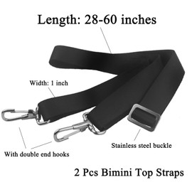 RUSON 2 Pack Adjustable Bimini Boat Top Straps w/Double End Snap Hook, Heavy Duty Boat Canopy Straps 28"-60" Marine Webbing Nylon Bimini Boat Top Strap Boat Awning Hardware