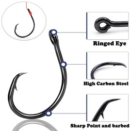 9KM DWLIFE Circle Hooks Inline,Fishing Hooks Barbed 25Pcs Black Closed Eye Non-offset Wide Gap for Freshwater and Saltwater Carp Catfish Bass(Size 3/0)
