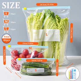 80P BPA-Free Ziplock Bags with Expandable Bottom,Reusable 3 Size Zip Lock Freezer Bags for Sandwich Fruits Food Storage,Leakproof Ziplock Bag Small,Medium,Large Heavy Duty Food Bag for Meat Candy