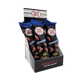 BEER NUTS Individual Tube Bags Display, Sweet & Salty Bar Nuts - Gluten Free, Kosher, Low Sodium Peanut Snacks Made In The USA (12 Pack) (12 Count, Sweet & Salty Almonds)