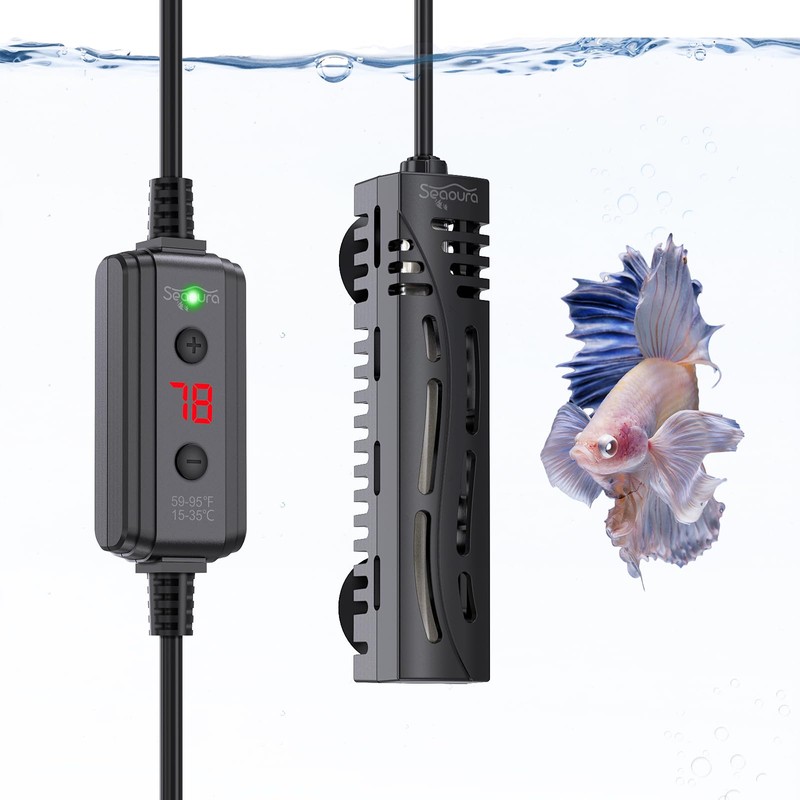 SEAOURA Small Aquarium Heater, 50W Mini Fish Tank Heater, Adjustable