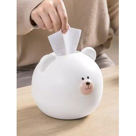 Kuuleyn Household Tissue Paper Box, Plastic Face Paper Organiser, Cartoon Bear Multifunctional Tissue Storage Box, Paper Towel Dispenser Case (White)