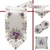 Quinnyshop Purple Pansy Embroidery Tablecloth 40 cm Round Polyester,White