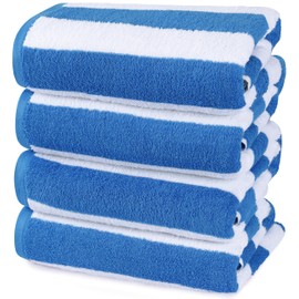 Utopia Towels 4 Pack Cabana Stripe Beach Towel, 30 by 60 Inches, Oversized 100% Ring Spun Cotton Pool Towels, Highly Absorbent Quick Dry Bath Towels for Bathroom, and Swim, Blue