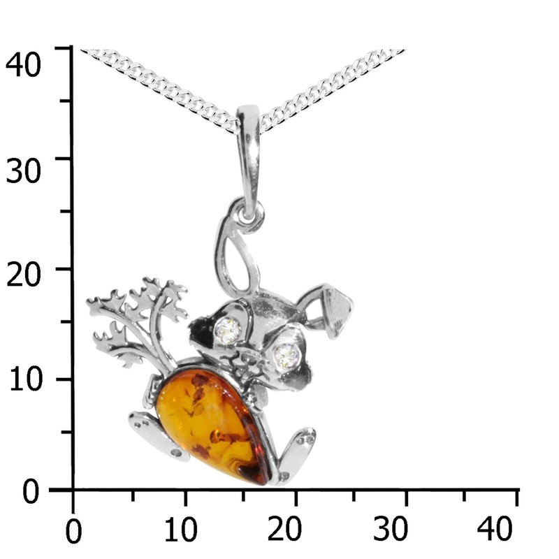 Necklace with Pendant Rabbit and Carrot 925/000 Silver Amber, Silver,