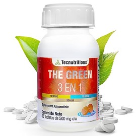 TECNUTRITIONS - Suplemento Alimenticio The Green 3 en 1 - Té Verde, Té Blanco y Té Rojo (60 pz de 550 mg/cu).