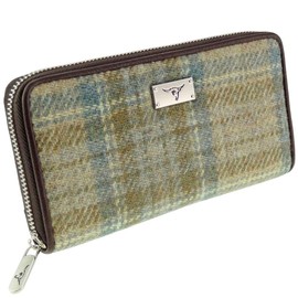 Glen Appin of Scotland Harris Tweed Wallet Large Zip Purse for Women Made in Scotland (Beige Stewart)