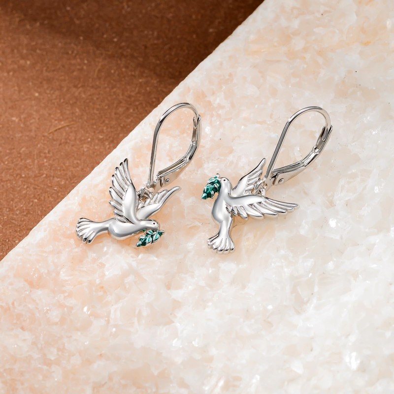 DONGHU Sterling Silver Dove Bird Dangle Earrings for Women Peace