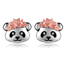 ONEFINITY Panda Earrings 925 Sterling Silver Panda With Flower Stud Earrings Jewelry Gifts For Girls Daughter Women