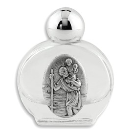 Gifts Catholic Inc. Lot of 2! Glass St. Saint St Christopher Round Holy Water Bottle- Made in Italy