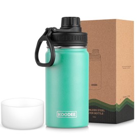 Koodee Kids Water Bottle 12 oz Stainless Steel Vacuum Insulated Wide Mouth Flask with Leakproof Spout Lid (Teal)