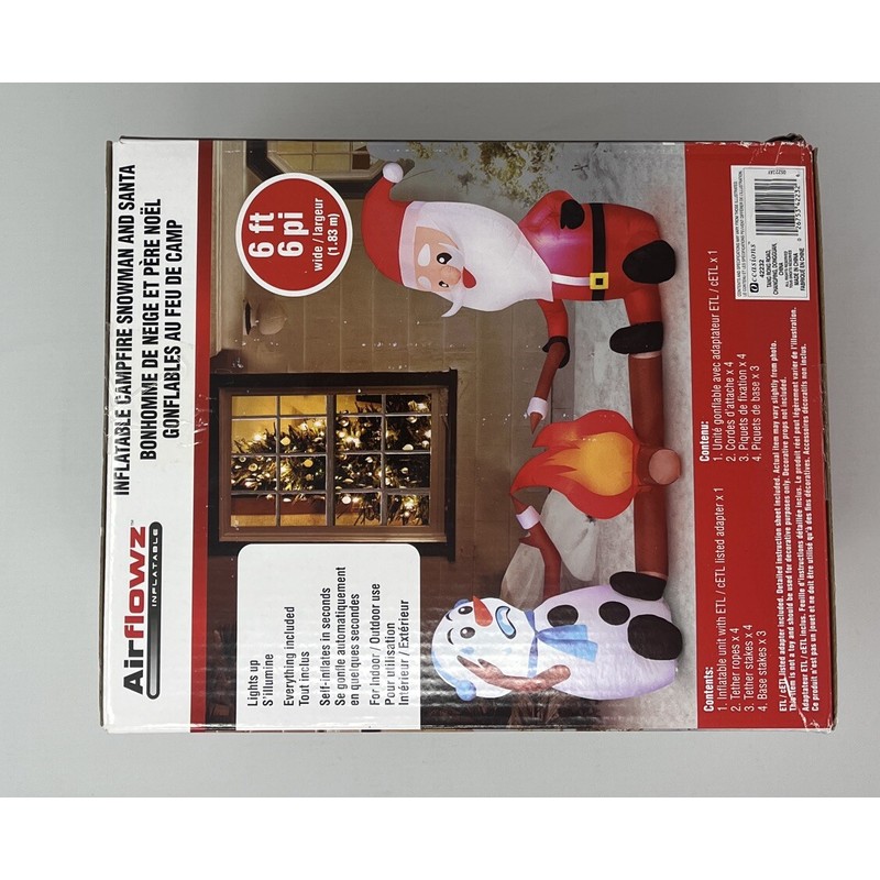 Airflowz Christmas Light-Up Santa & Snowman Campfire Inflatable Holiday 6x3