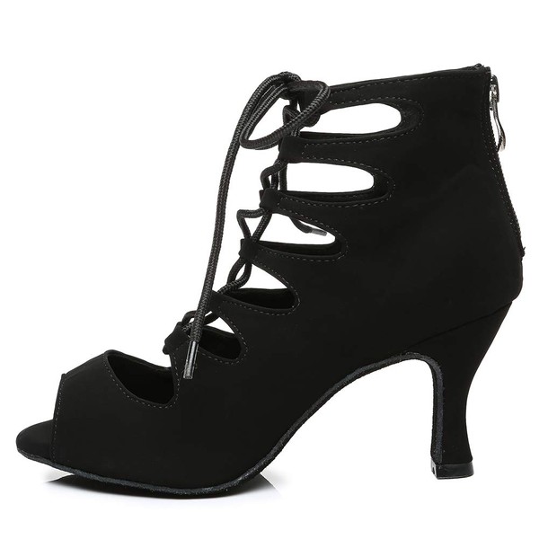 RUYBOZRY Women's Latin Dance Shoes Small Open Heel Salsa Salsa Dance Boots, Model YCL456, Heel 7 5cm Black L456