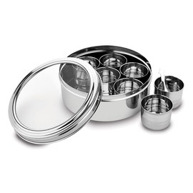 Nature's Own Indian Spice Box - 7 Containers, Stainless Steel Masala Dabba, Large Kitchen Spice Box