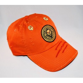 Damier Langevinè® Trendy Distressed Orange Designer Baseball Cap Lion Hat