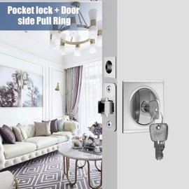 Eegoowa Pocket Door Lock, Pocket Door Lock with Key, Pocket Door Hardware, Sliding Pocket Door Lock, barn Door Lock, Sliding barn Door Lock, Square Pocket Door Lock (Silver, Key Type)