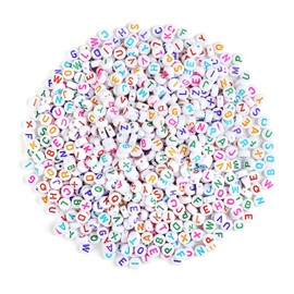 Naler 1200 Cuentas Redondas de Letras para Bisutería, Cuentas para Pulseras Abalorios Blancos con Letras Coloridas para Hacer Joyas Pulseras Collares, 7mm