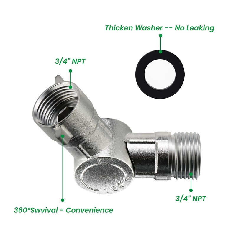Watflow 180° & 360° Adjustable Metal Swivel Connector，Durable Brass &