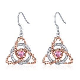 Celtic Knot Dangle Earrings for Women 925 Sterling Silver Celtic Knot Drop Earrings with Tree of Life Texture Dangle Ear Jewelry(Red)