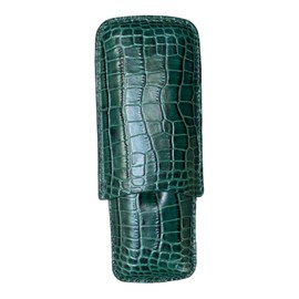 LAMBROSDN Printed Alligator Pattern Cowhide Leather Cigar Case, Luxury Genuine Leather Cigar Case, Cigar Humidor, Gift for Him, 2 Tubes Luxury Cigar Case for Cigar Ring Guage Under 52 (Green)