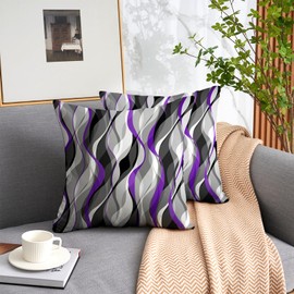 Black and Purple Grey Throw Pillow Covers Set of 2 Modern Geometric Lines Cushion Covers for Living Room Sofa Accent Home Decor Abstract Art Decorative Pillowcases Outdoor Pillows Covers 20"x20" White