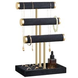 Josmimic 3 Tier Bracelet Holder Display - Detachable T Bar Black Velvet Bracelet Stand, Jewelry Holder Organiser for Bracelet, Necklace, Watches, Rings