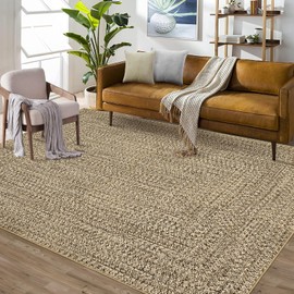 LUXLOOM Washable Area Rug 9 x 12 Rug for Living Room Modern Rugs for Bedroom Natural Rug Imitation Braided Large Rug Non Slip Throw Rugs Stain Resistant Carpet for Nursery Dining Room 9'x12' Natural