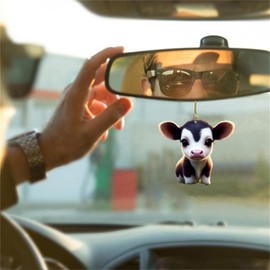 Torcarvh Cute Car Pendant Ornament Cartoon Cattle Cow Decorative Hanging Acrylic Cow Pendants Tree Ornament Decorations for Cars Backpacks Home Tree Windows Walk Decor(G-NO.2)