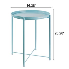 danpinera Tray End Table, Round Metal Tray Table Side Sofa Table Anti-Rust and Waterproof Outdoor & Indoor Snack Table Accent Coffee Table Winter Sky
