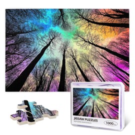 Puzzle Forest Under Starry Night 1000 Pieces Gradient Magic Colorful Puzzle for Adult,Hard Challenge Puzzle for Adult Northern Lights Puzzle Starry Night Puzzle Glow in The Dark Puzzle