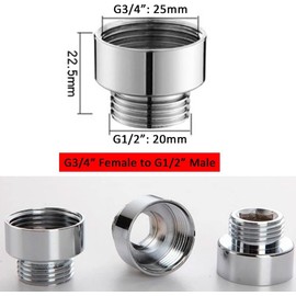 Pack of 2 Reducer 3/4 Inch Female to 1/2 Inch Male Thread in Chrome - Chrome Plated Adaptor to Reduce to 1/2 Inch for Shower Hoses Made of High-Quality Brass