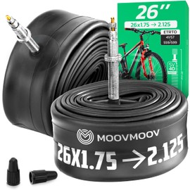 MOOVMOOV Bicycle Inner Tube 26 Inch (Presta Valve) - Suitable for Tyres 26x1.75, 26x1.85, 26x1.90, 26x1.95, 26x2.0, 26x2.10, 26x2.125 (ETRTO 41-559 to 57-559) - Set of 2 - for MTB & E-Bike