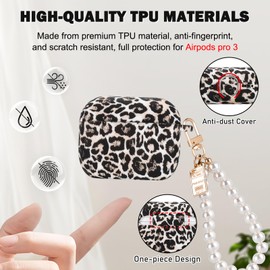 CameCosy Silicone Case Compatible for AirPods Pro 3 Generation 2025 with Leopard Print Pattern Design, Soft TPU Shockproof Anti-Scratches Protective Cover with Pearl Bracelet Keychain for Women