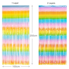 BRAVESHINE Pack of 2 Tinsel Curtain Rainbow Children's Party Decoration 1 x 2.5 m Metallic Foil Fringe Curtain Colourful Party Tinsel Background for Christmas Birthday Prom Holiday Decoration