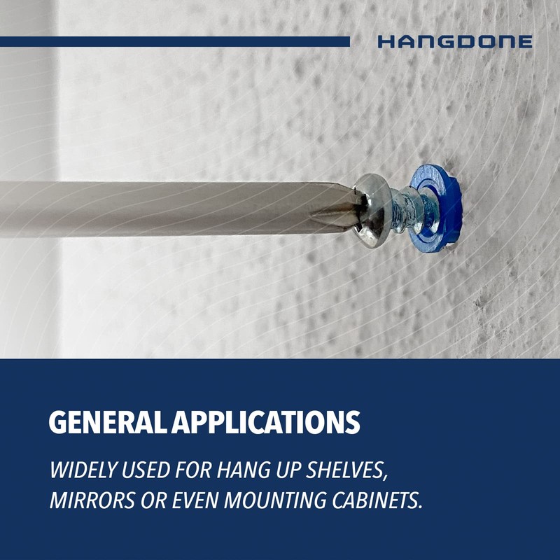 HANGDONE Ribbed Wall Anchors #10-#12 1-1/4-Inch with Screws 100-Pack, Blue,