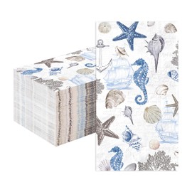 100 Pcs Coastal Nautical Paper Napkins 3 Ply Sea Starfish Bathroom Napkins