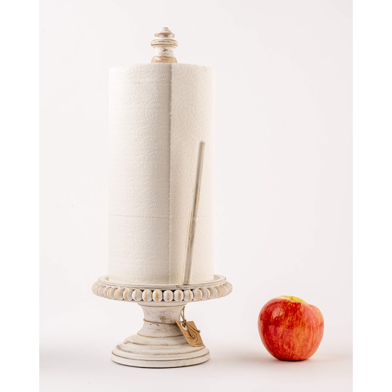 Mud Pie 47100002 Farmhouse Washed Beaded Wood Pedestal Paper Towel