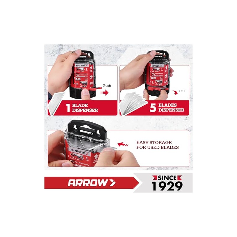 ARROW 100-Pack SK2 Utility Knife Blades, Premium Tempered Steel Box