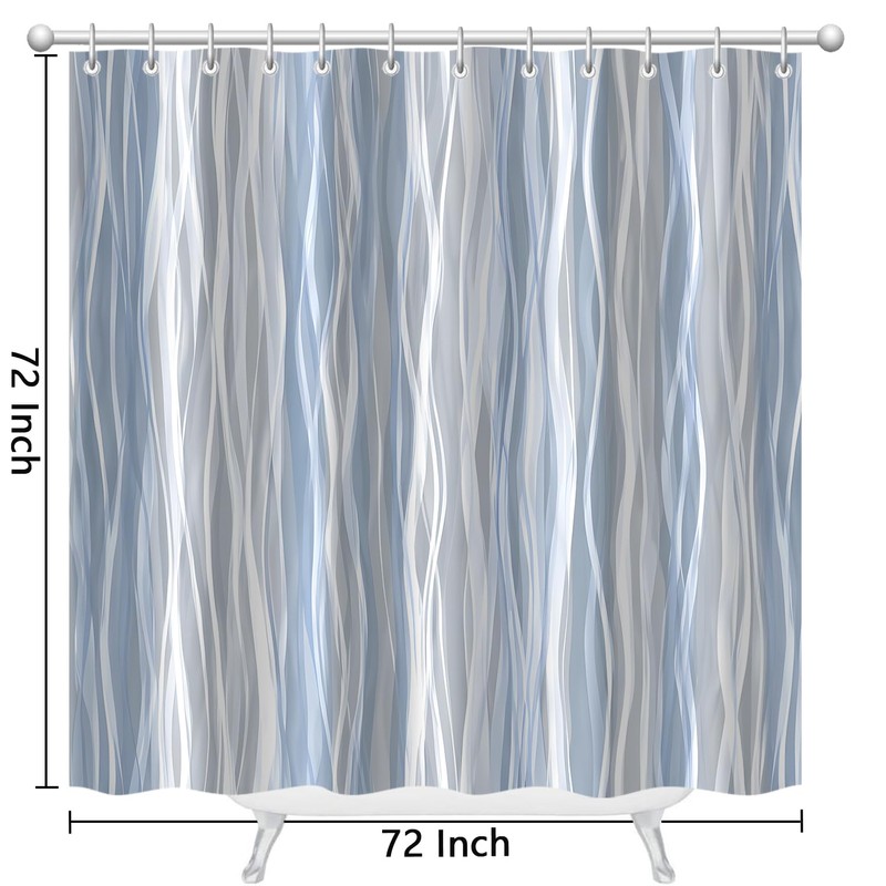 Moonslim Blue Grey Ombre Shower Curtain, Modern Wavy Abstract Striped