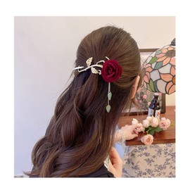 2PCS Hair Clip, Red Rose Hair Claws French Style Twist Hair Barrette Non Slip Jaw Banana Hair Accessories for Women