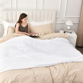 PHF 100% Cotton Muslin Blanket Twin Size 66" x 90",Lightweight and Breathable Blanket All Season, Ultra Soft 4-Layer Gauze Blanket for Adults, Elegant Home Decoration for Couch Bed, White