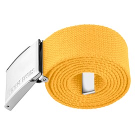 VINTAGE BASICS Unisex Fabric Belt 130 cm Long - 3.8 cm Wide - Men's and Women's Belt - Infinitely Adjustable Canvas Belt - Metal Buckle, yellow