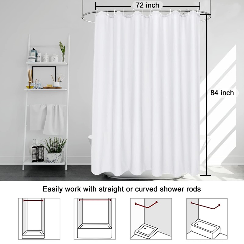 EurCross Extra Long Fabric Shower Curtain Liner 84 inches Long