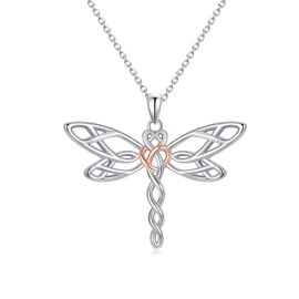 HARMONY BOLA Mothers Day Gift Dragonfly Necklace Celtic Pendant Sterling Silver Dainty Charm Celtic Knot Irish Jewellery Birthday Gifts for Women 18"+2”