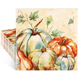 Homlouue 50PCS Thanksgiving Napkins Disposable, 3-Ply Fall Cocktail Napkins, Fall Pumpkin Paper Guest Towels Hand Towels, Thanksgiving Decorative Napkins for Bathroom Kitchen Dinner Fall Party Harvest