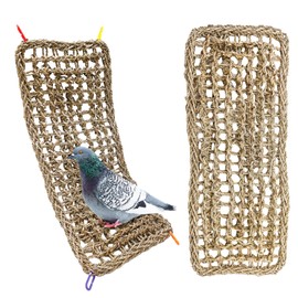 2Pcs Bird Seagrass Mat 20.5×8'' Natural Grass Woven Net Hammock Hanging on Cage Parakeet Climbing Rope Ladder Chew Toys for Lovebird Cockatiel Conure Budgie Cockatoo
