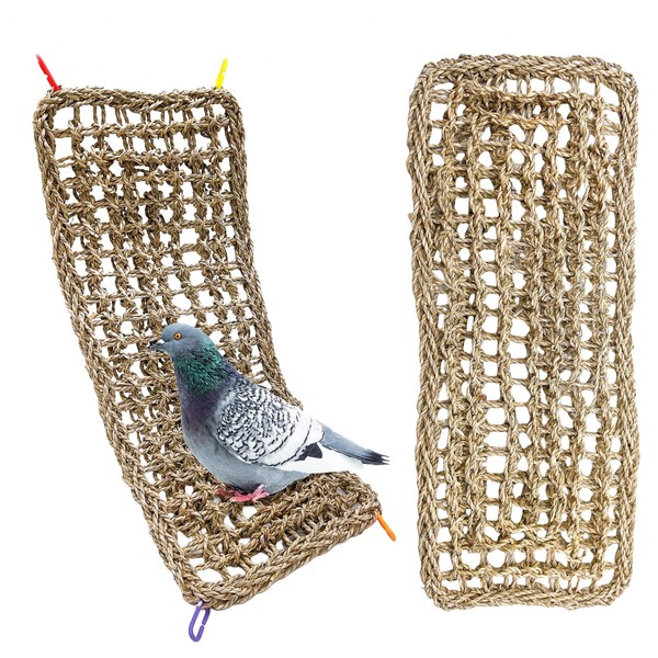 2Pcs Bird Seagrass Mat 20.5×8'' Natural Grass Woven Net Hammock