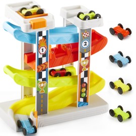 Car Ramp Race Track, 4 Layers – Stable, Durable, and Safe for Toddlers with Multiple Parking Spaces and Button Trigger Start, Birthday Gift, Xmas Toy for Babies Kids Age 18M+ 1 Year Old